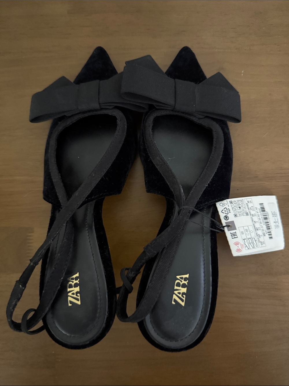 Zara Velvet Slingback Heels with Bow Black US 7